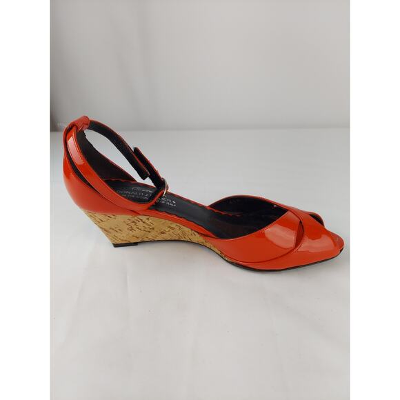 Donald J Pliner Couture Red Strap Peep Toe Cork Wedge Made in Italy 6.5 - Picture 6 of 11